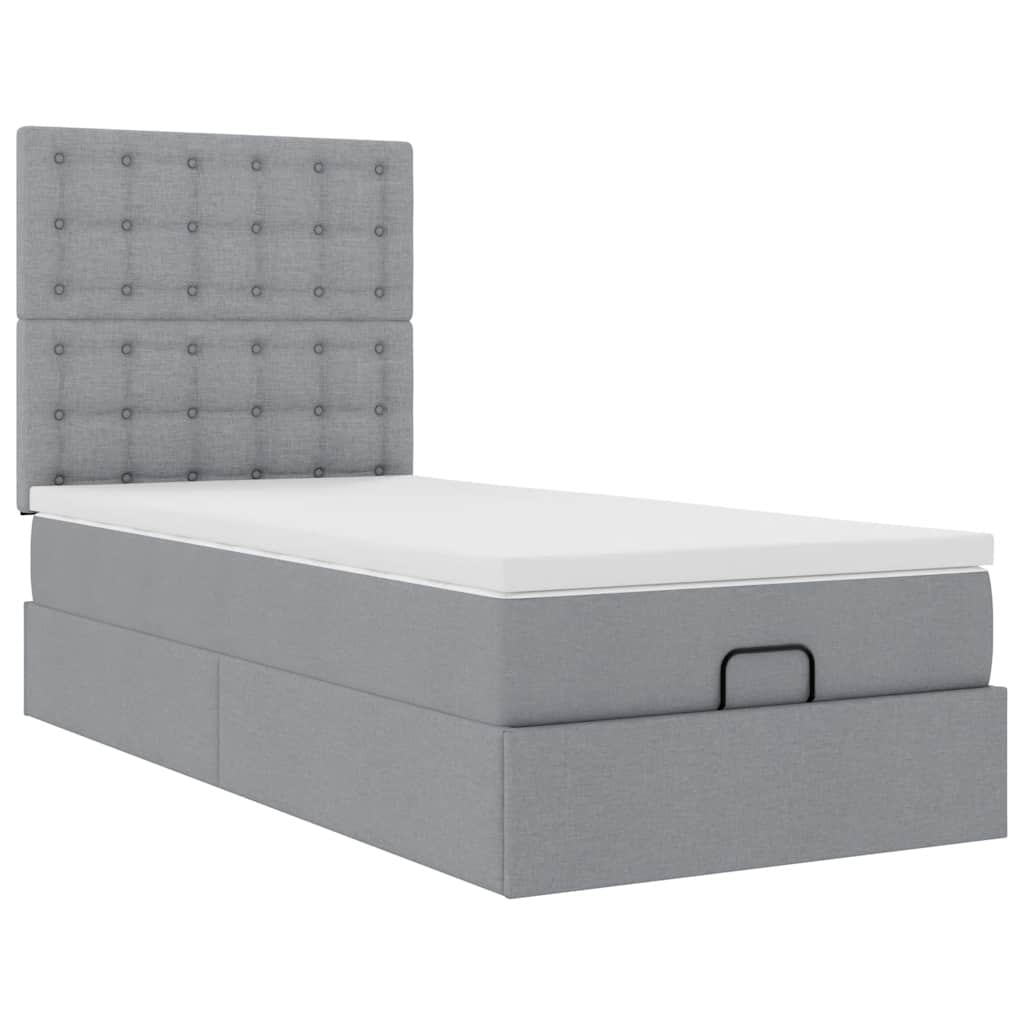 Ottoman-Bett mit Matratze Hellgrau 90x200 cm Stoff