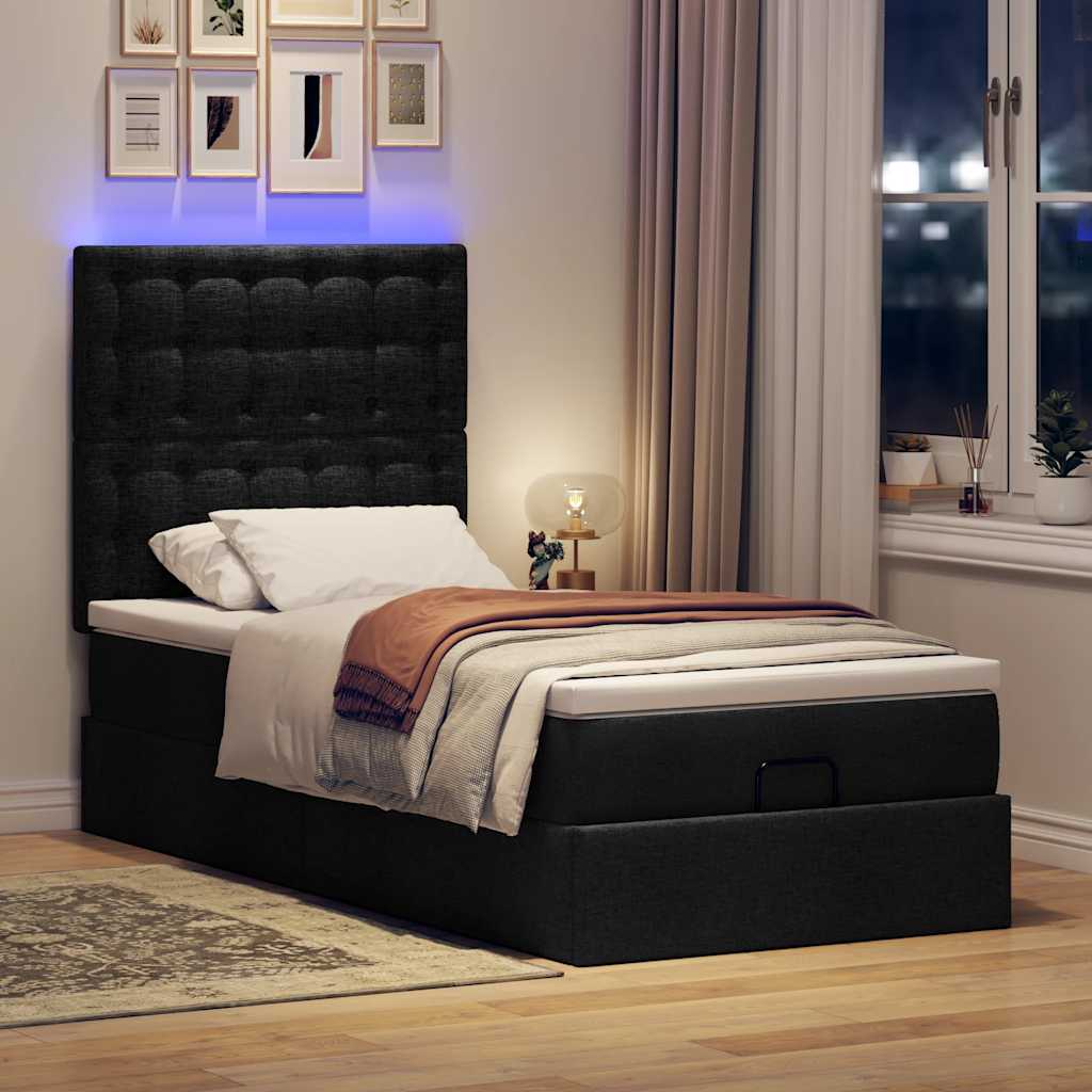 Ottoman-Bett mit Matratze Schwarz 90x200 cm Stoff