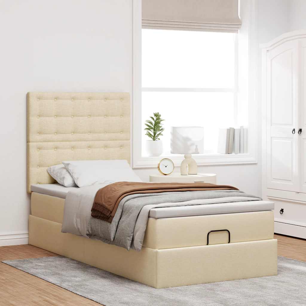 Ottoman-Bett mit Matratze Creme 90x200 cm Stoff