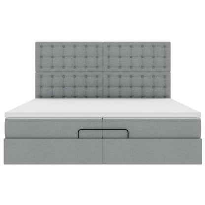 Ottoman-Bett mit Matratzen Hellgrau 200x200 cm Stoff