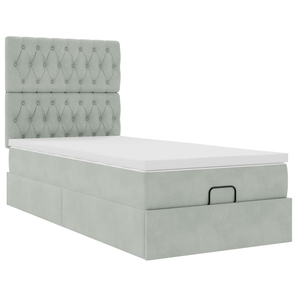 Ottoman-Bett mit Matratzen Hellgrau 80x200 cm Samt