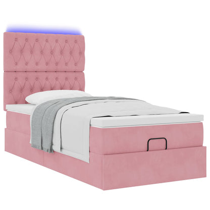 Ottoman-Bett mit Matratzen Rosa 90x190 cm Samt