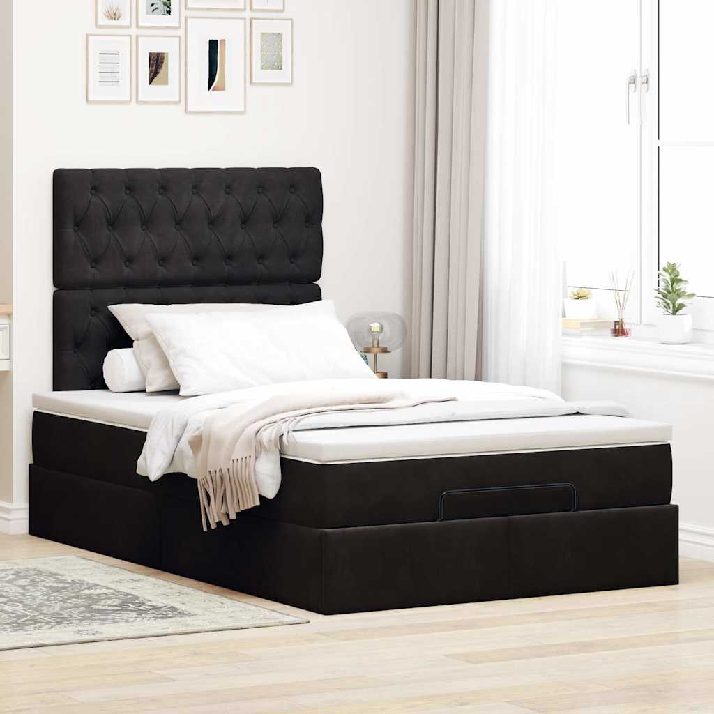 Ottoman-Bett mit Matratzen Schwarz 120x190 cm Samt