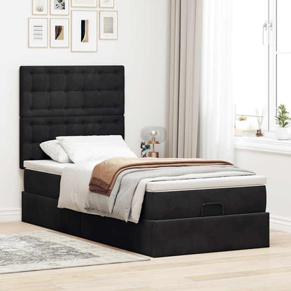 Ottoman-Bett mit Matratzen Schwarz 100x200 cm Samt