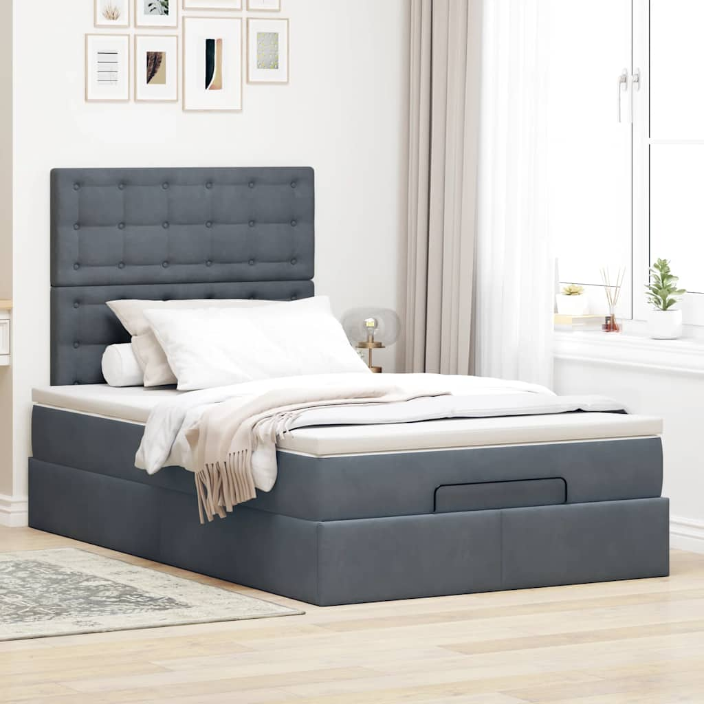 Ottoman-Bett mit Matratzen Dunkelgrau 120x200 cm Samt