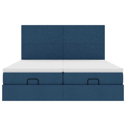 Ottoman-Bett mit Matratzen Blau 200x200 cm Stoff