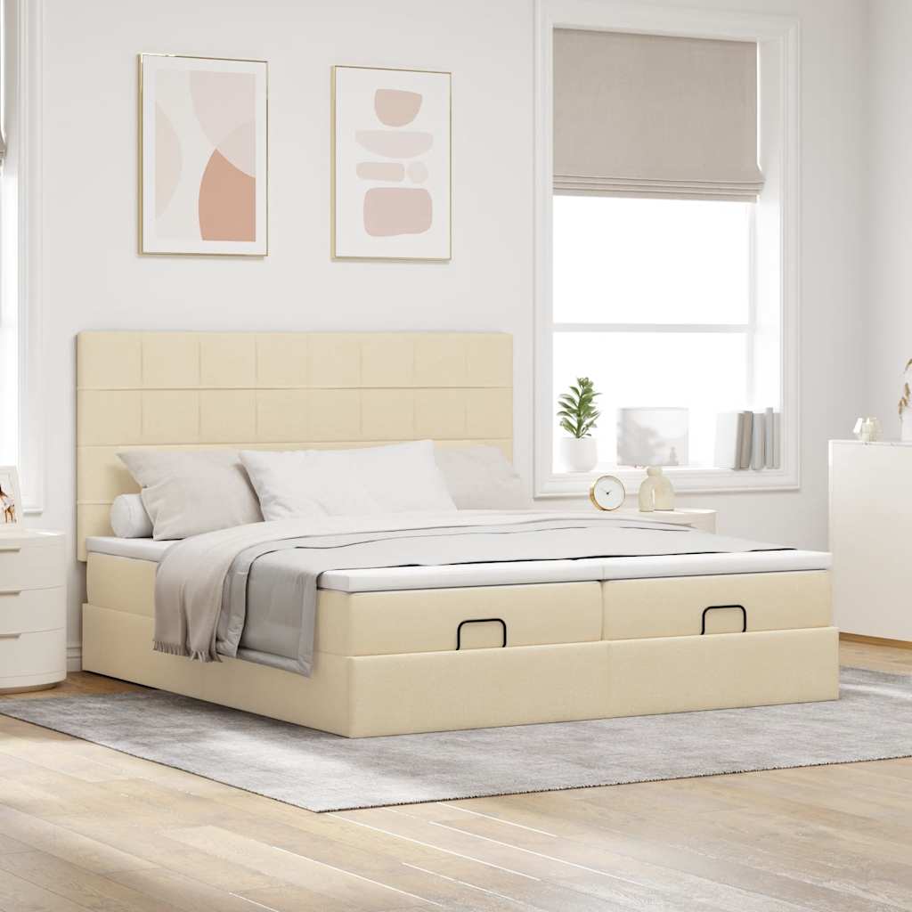 Ottoman-Bett mit Matratzen Creme 160x200 cm Stoff