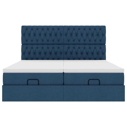 Ottoman-Bett mit Matratzen Blau 180x200 cm Stoff