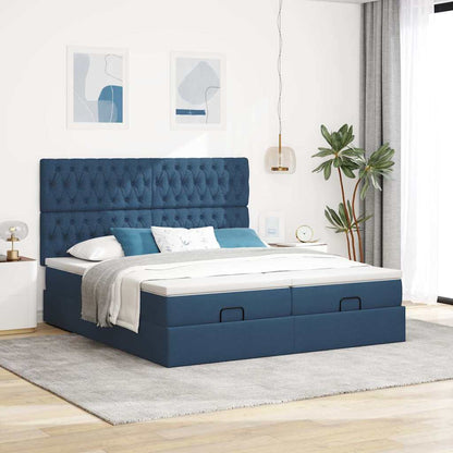 Ottoman-Bett mit Matratzen Blau 200x200 cm Stoff