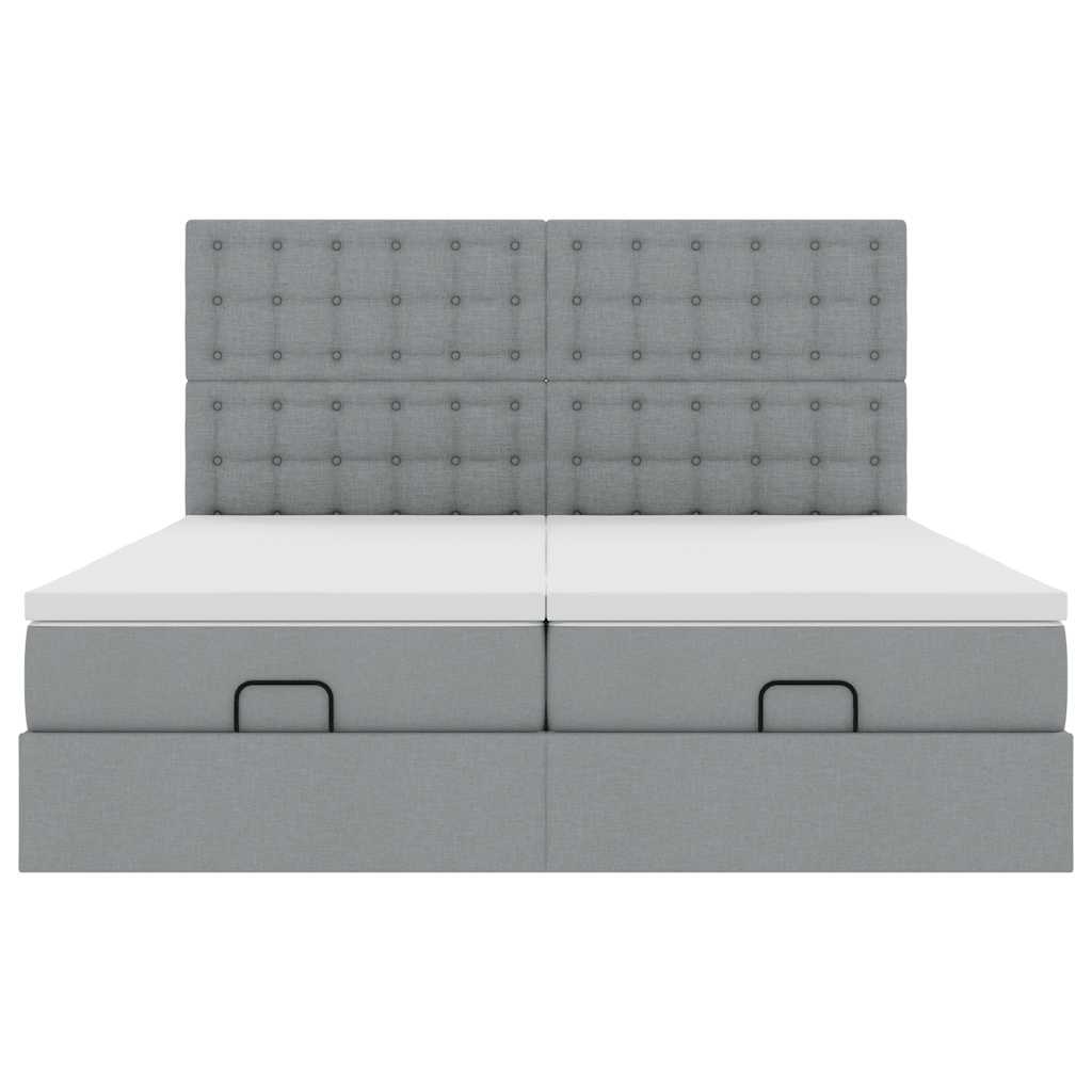 Ottoman-Bett mit Matratzen Hellgrau 180x200 cm Stoff