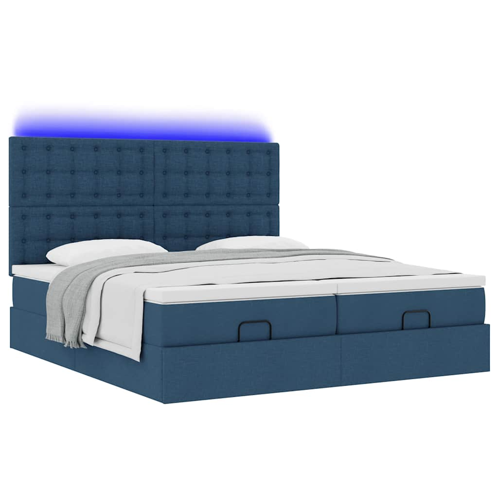 Ottoman-Bett mit Matratzen Blau 200x200 cm Stoff