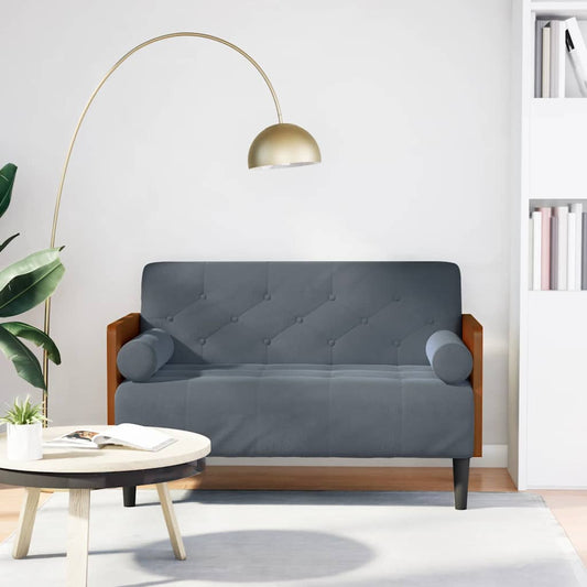 Zweisitzer-Sofa mit Nackenrollen Dunkelgrau 110 cm Samt