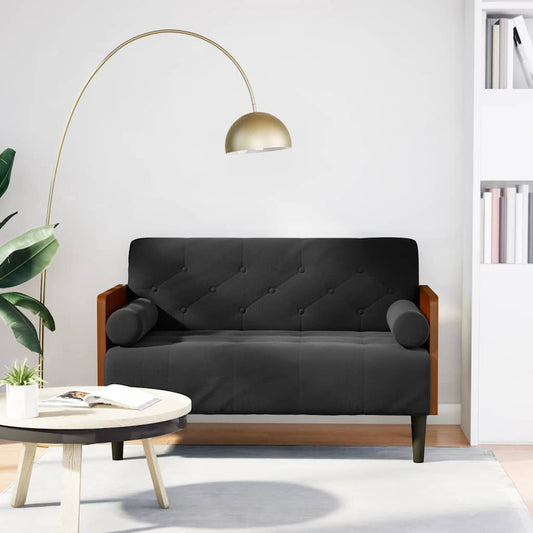 Zweisitzer-Sofa mit Nackenrollen Schwarz 110 cm Samt