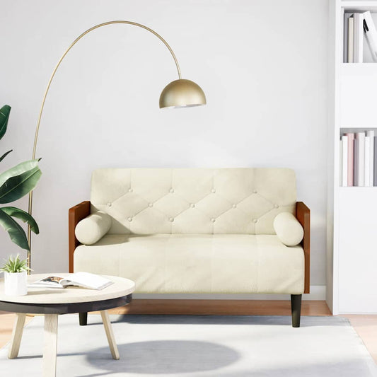 Zweisitzer-Sofa mit Nackenrollen Creme 110 cm Samt