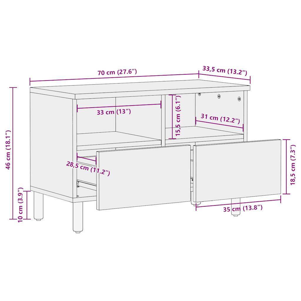 TV-Schrank Schwarz 70x33,5x46 cm Raues Mangoholz