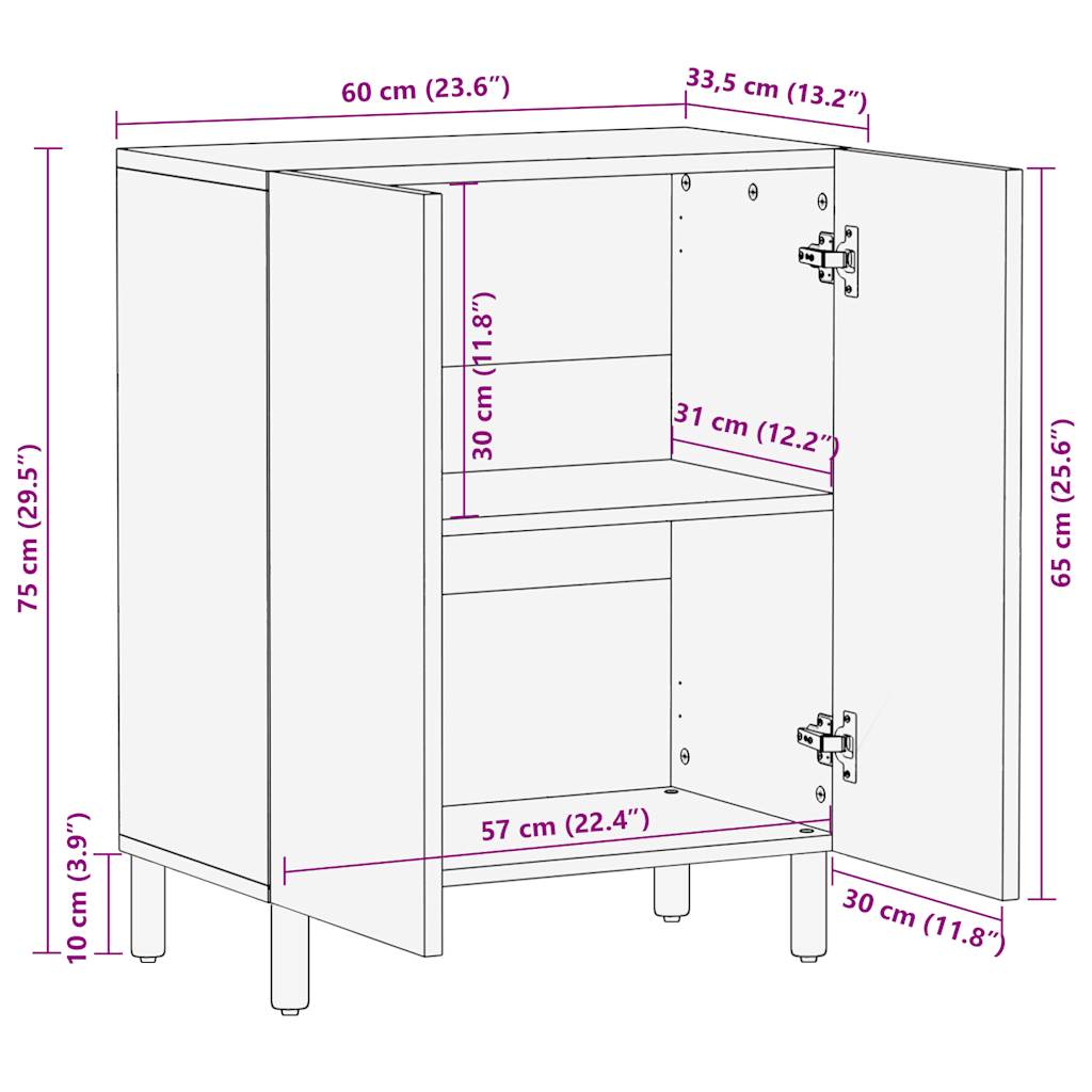 Sideboard 60x33,5x75 cm Raues Mangoholz