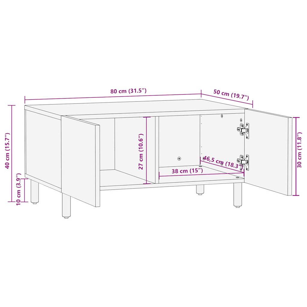 Couchtisch Schwarz 80x50x40 cm Raues Mangoholz