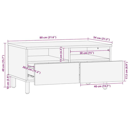 Couchtisch Schwarz 80x54x40 cm Raues Mangoholz