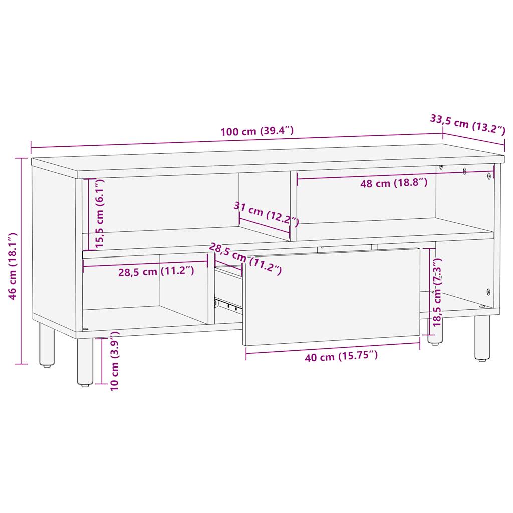 TV-Schrank Schwarz 100x33,5x46 cm Raues Mangoholz