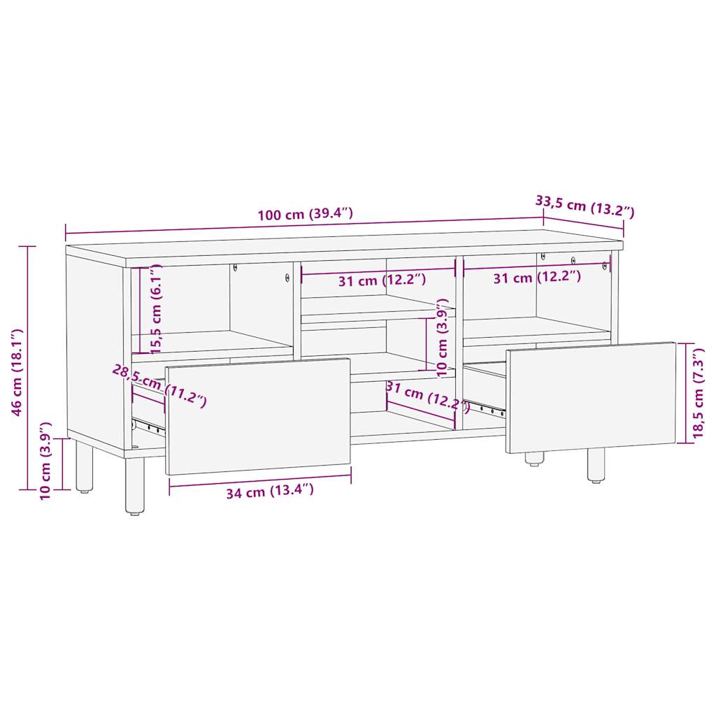 TV-Schrank Schwarz 100x33,5x46 cm Raues Mangoholz