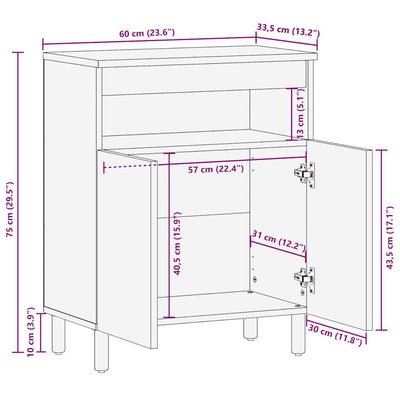 Sideboard 60x33,5x75 cm Raues Mangoholz