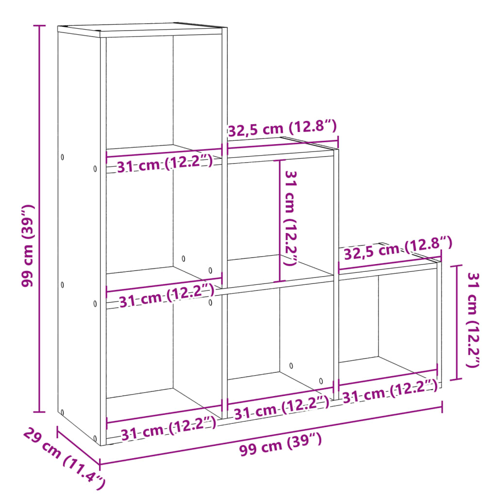 Raumteiler-Bücherregal 3 Etagen Weiß 99x29x99 cm Holzwerkstoff