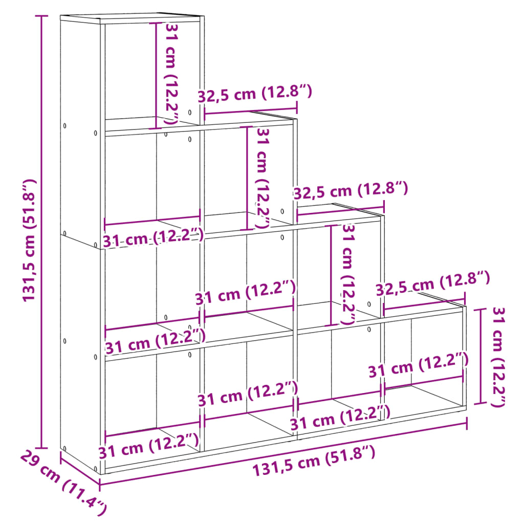 Raumteiler-Bücherregal 4 Stufen Betongrau 131,5x29x131,5 cm