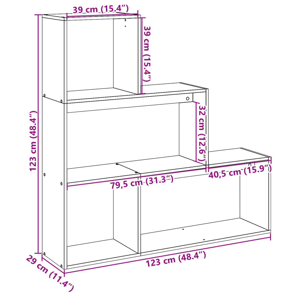 Raumteiler-Bücherregal 3 Stufen Schwarz 123x29x123 cm