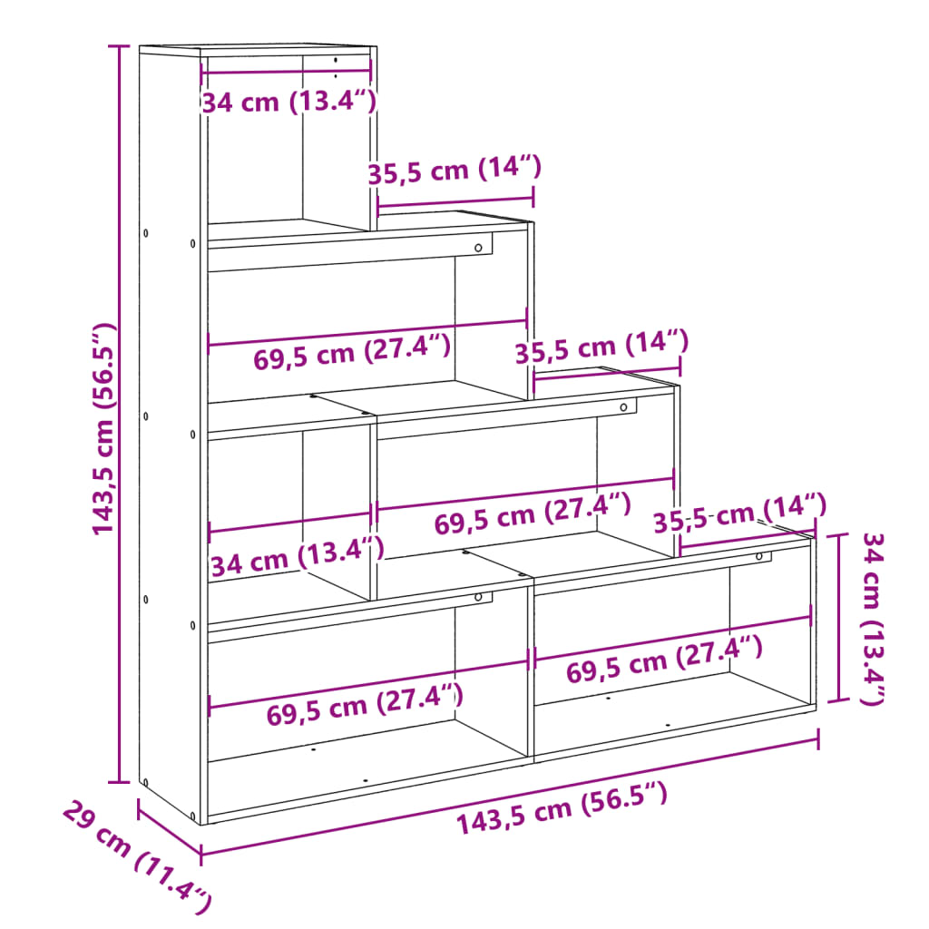 Raumteiler-Bücherregal 4 Stufen Grau Sonoma 143,5x29x143,5 cm