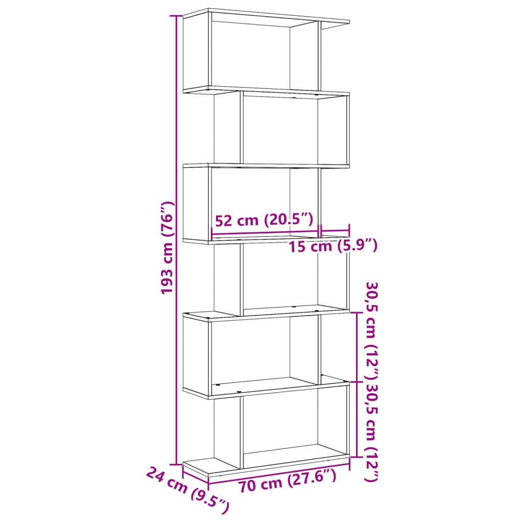 Raumteiler-Bücherregal 6 Etagen Altholz-Optik 70x24x193 cm