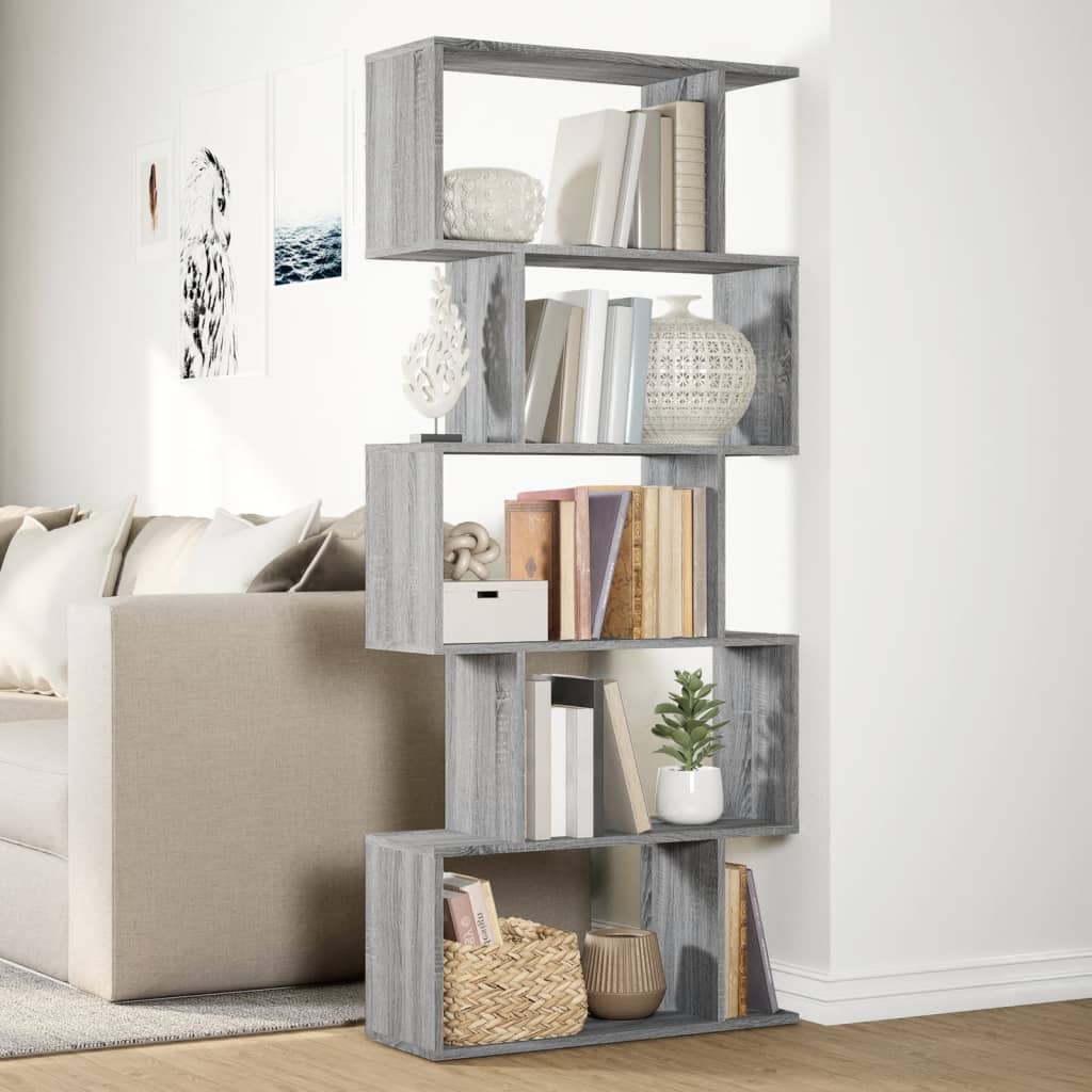 Raumteiler-Bücherregal 5 Etagen Grau Sonoma 70x24x161 cm