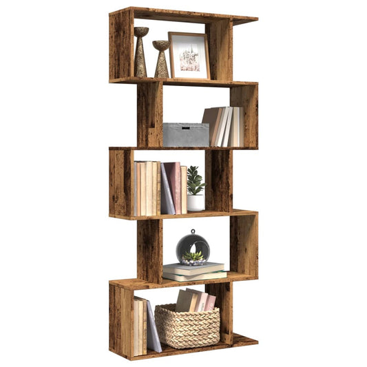 Raumteiler-Bücherregal 5 Etagen Altholz-Optik 70x24x161 cm