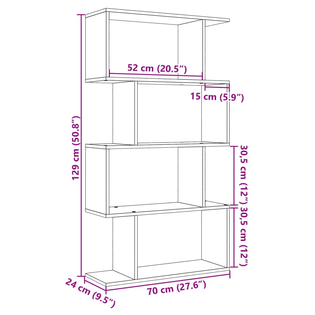 Raumteiler-Bücherregal 4 Böden Weiß 70x24x129 cm Holzwerkstoff