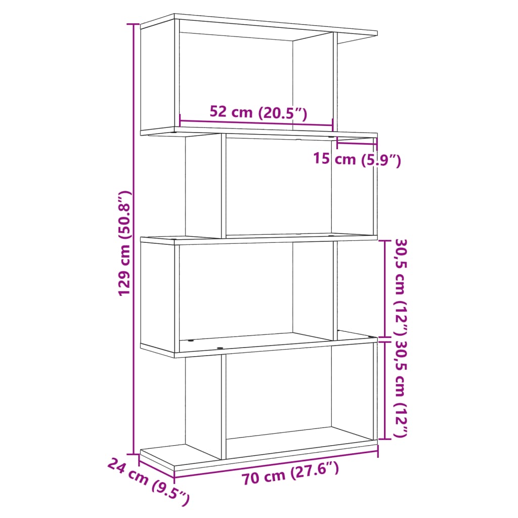 Raumteiler-Bücherregal 4 Böden Sonoma-Eiche 70x24x129 cm