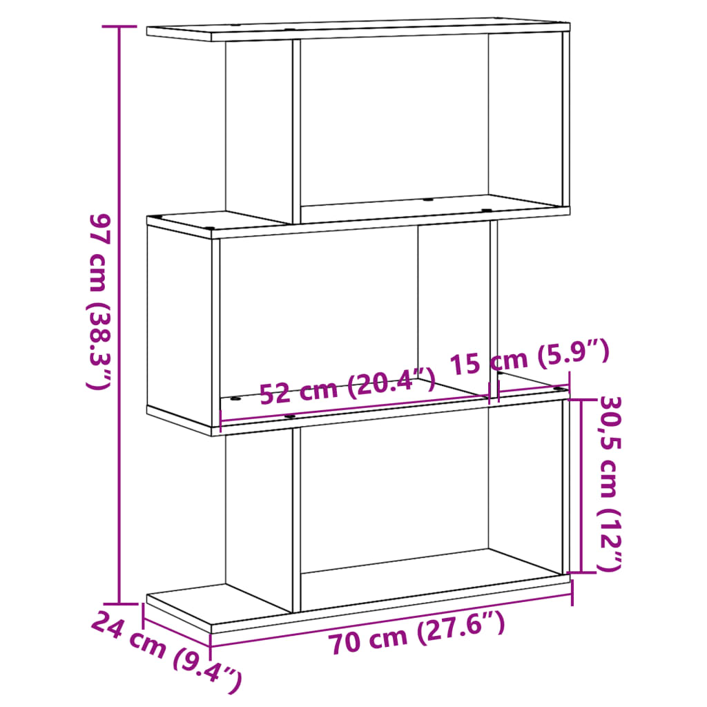 Raumteiler-Bücherregal 3 Fächer Räuchereiche 70x24x97 cm