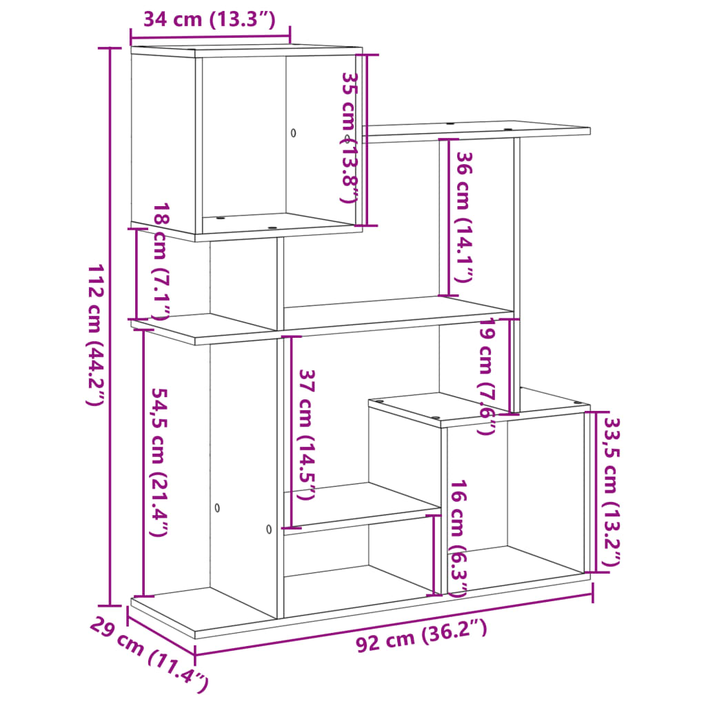 Raumteiler-Bücherregal Betongrau 92x29x112 cm Holzwerkstoff