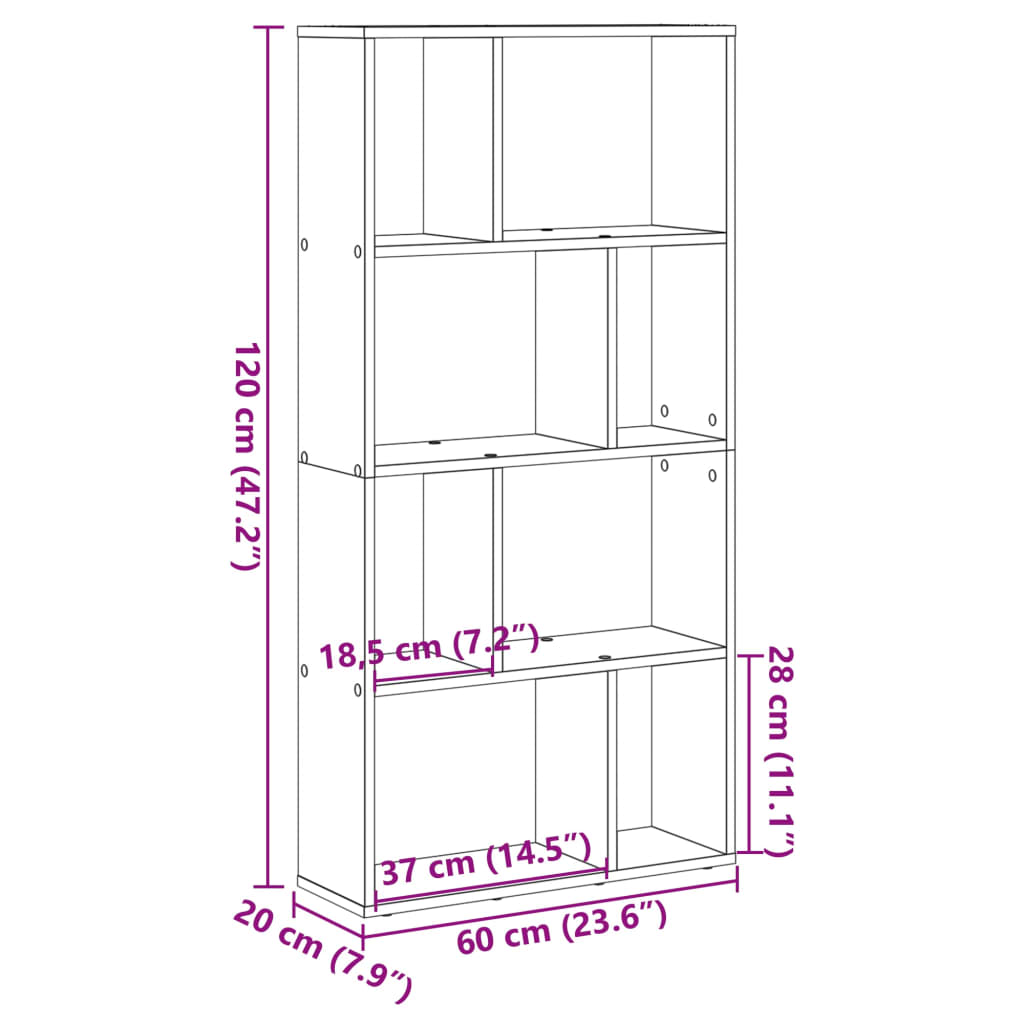 Bücherregal Schwarz 60x20x120 cm Holzwerkstoff