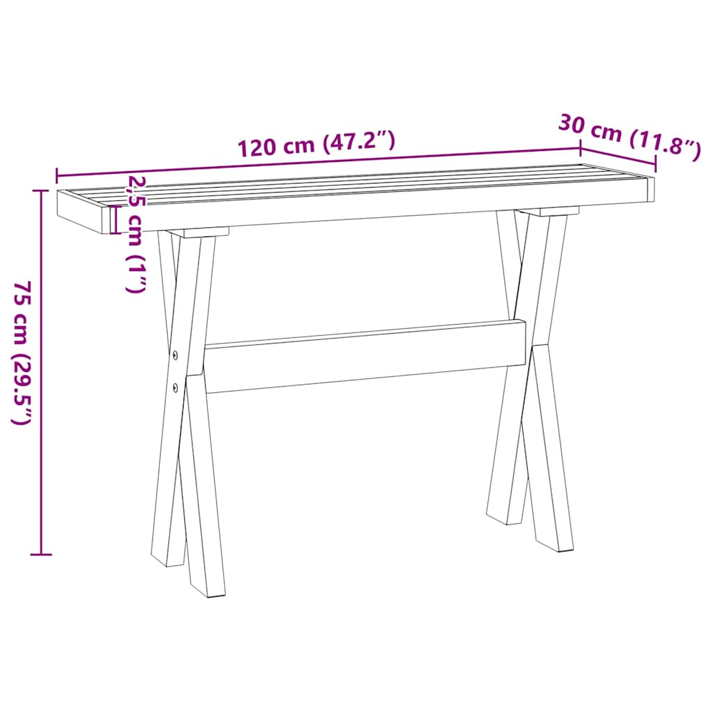 Konsolentisch NOAIN X-Form-Beine 120x30x75 cm Massivholz Kiefer