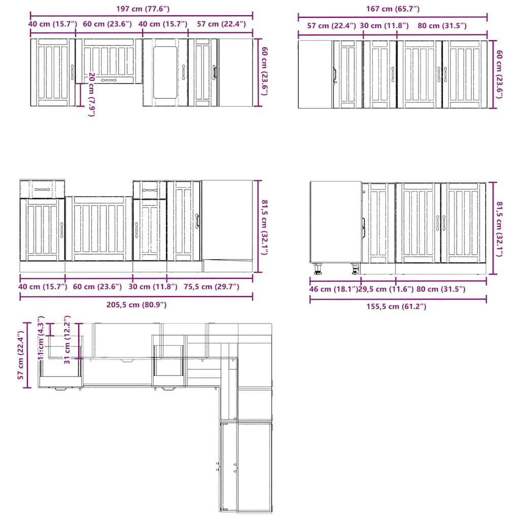 11-tlg. Küchenschrank-Set Kalmar Hochglanz-Weiß Holzwerkstoff