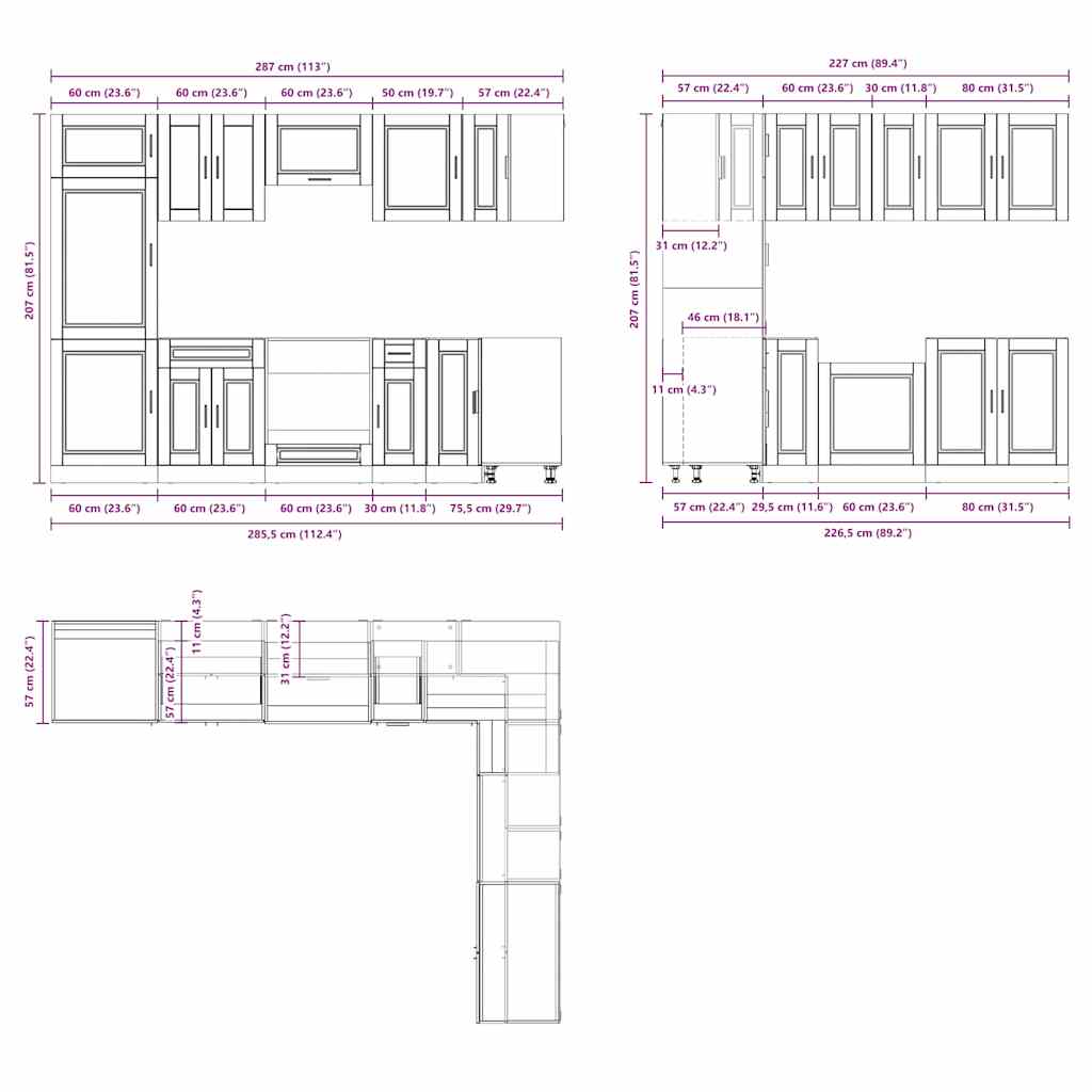 14-tlg. Küchenschrank-Set Porto Artisan-Eiche Holzwerkstoff