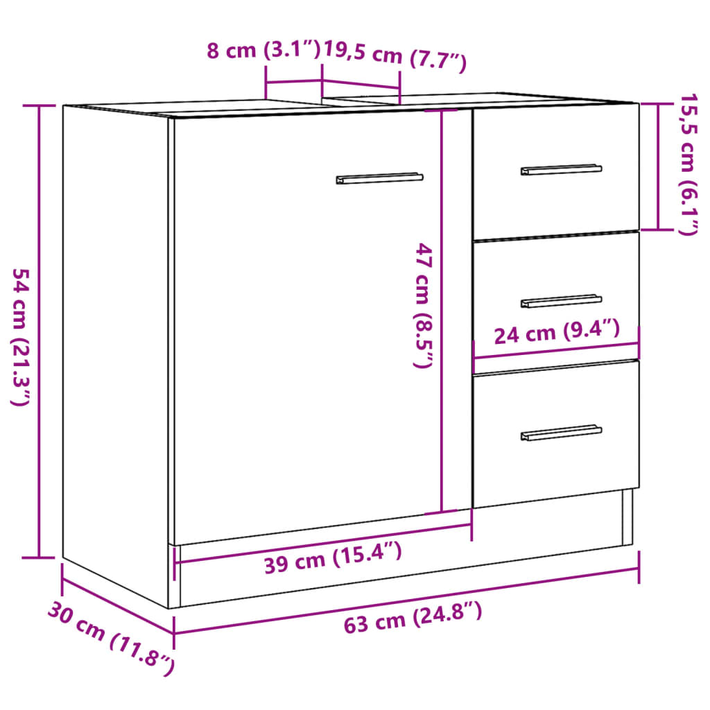 Waschbeckenunterschrank Betongrau 63x30x54 cm Holzwerkstoff