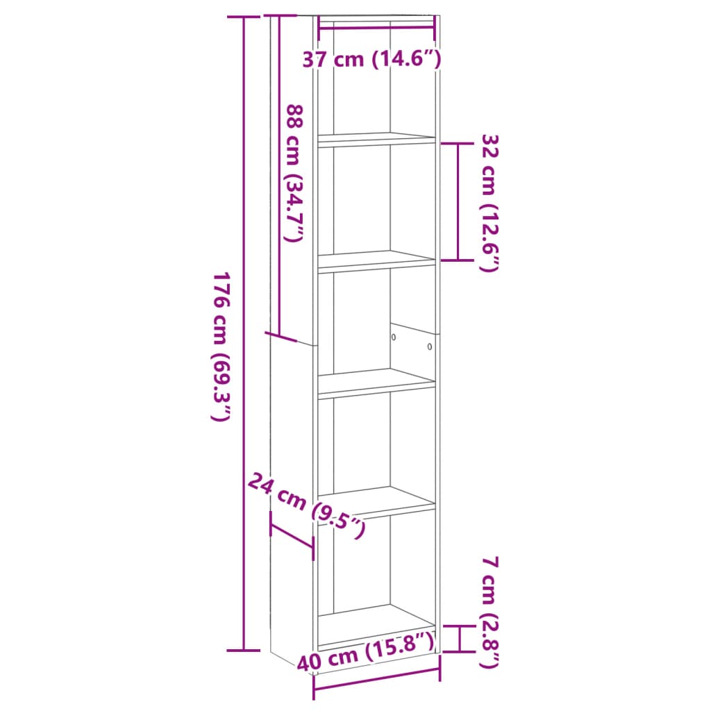 Bücherregal Sonoma-Eiche 40x24x176 cm Holzwerkstoff