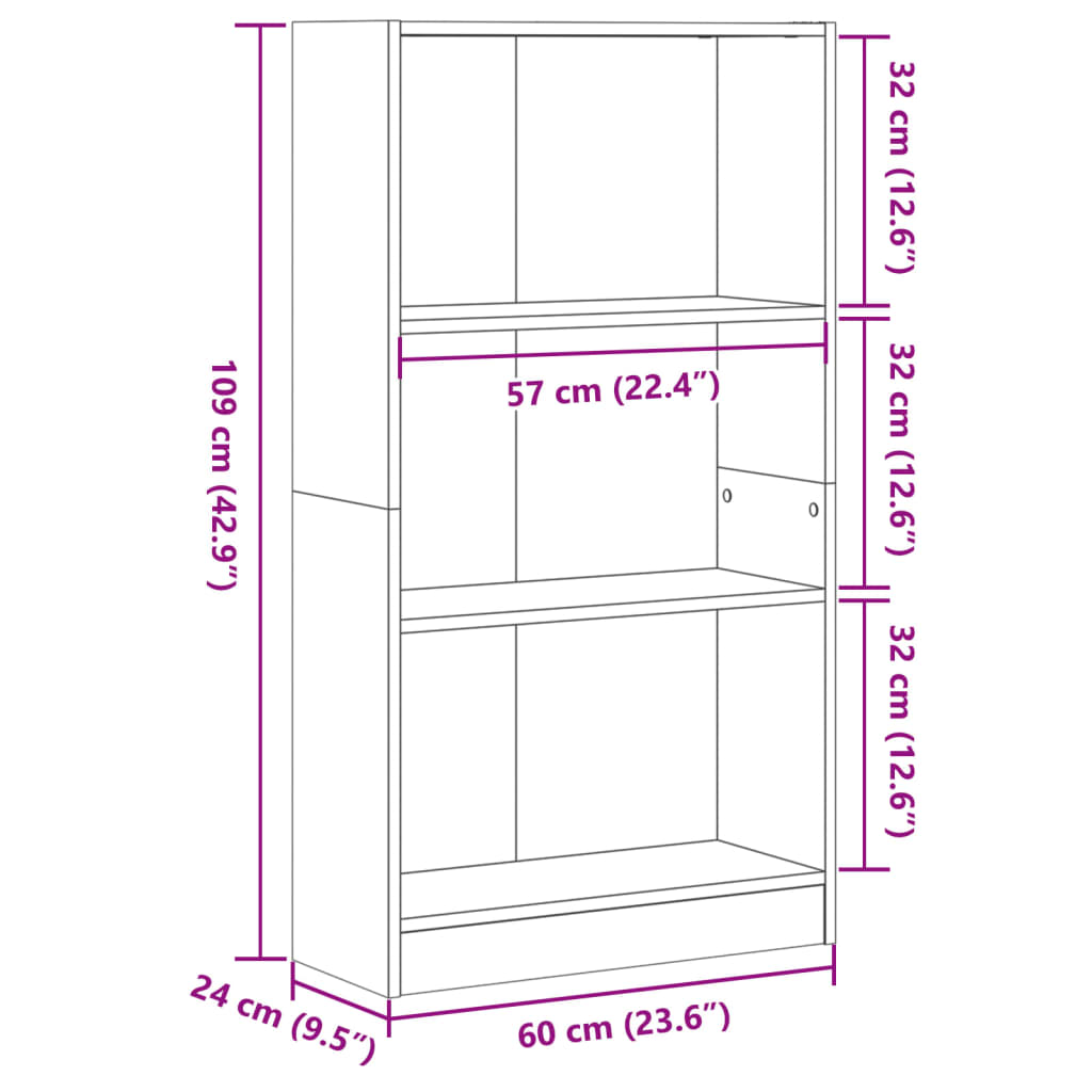 Bücherregal Weiß 60x24x109 cm Holzwerkstoff