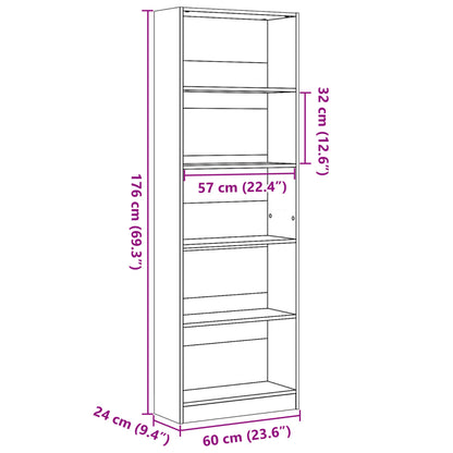 Bücherregal Weiß 60x24x176 cm Holzwerkstoff