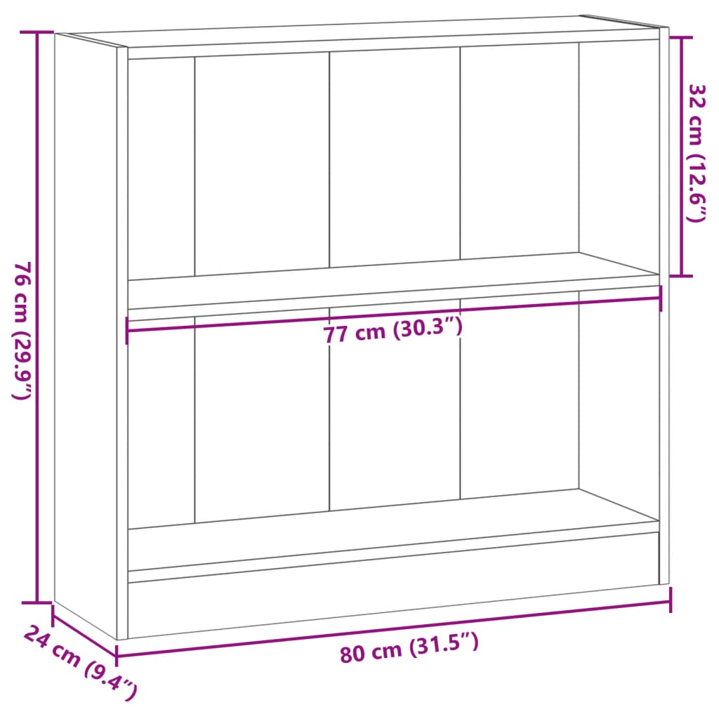 Bücherregal Braun Eichen-Optik 80x24x76cm Holzwerkstoff