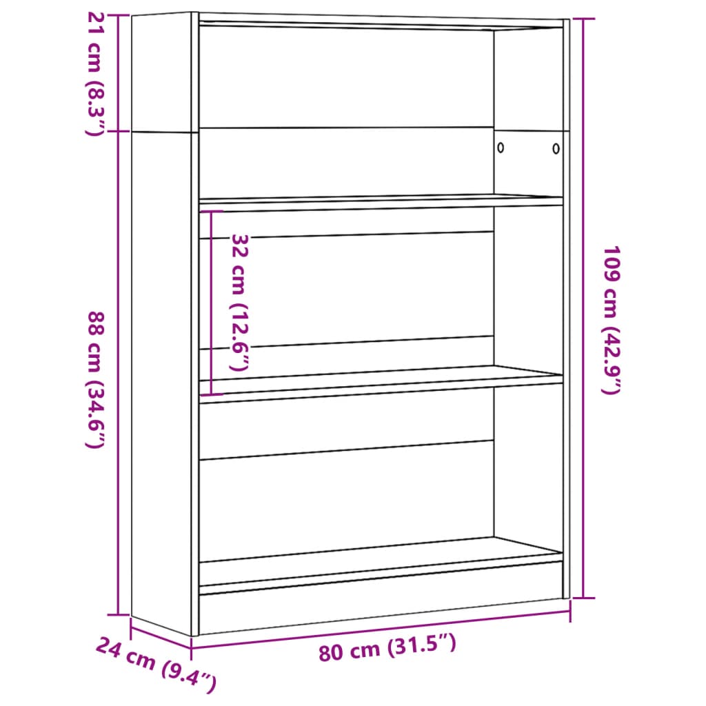 Bücherregal Weiß 80x24x109 cm Holzwerkstoff