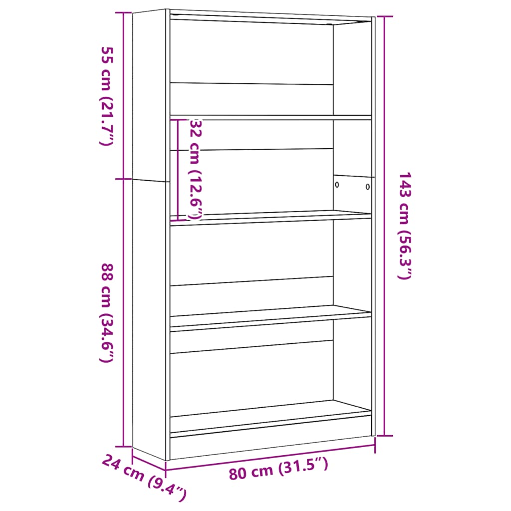 Bücherregal Schwarz 80x24x143 cm Holzwerkstoff