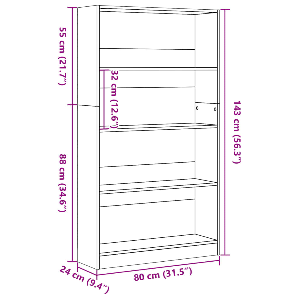 Bücherregal Sonoma-Eiche 80x24x143 cm Holzwerkstoff