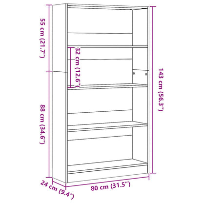 Bücherregal Räuchereiche 80x24x143 cm Holzwerkstoff