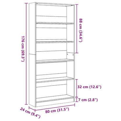 Bücherregal Weiß 80x24x176 cm Holzwerkstoff